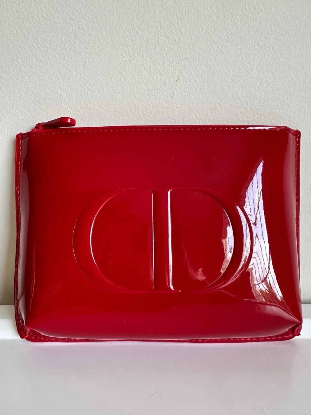 NEW DIOR Red Patent Zippered Makeup Bag Pouch GWP